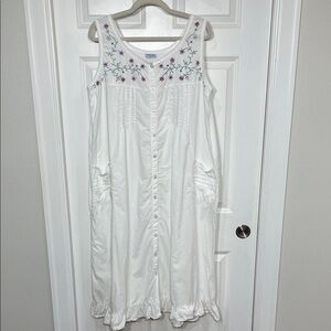 Phases  Embroidery Sleepwear 100% Cotton Night Gown Large Sleeveless White VTG